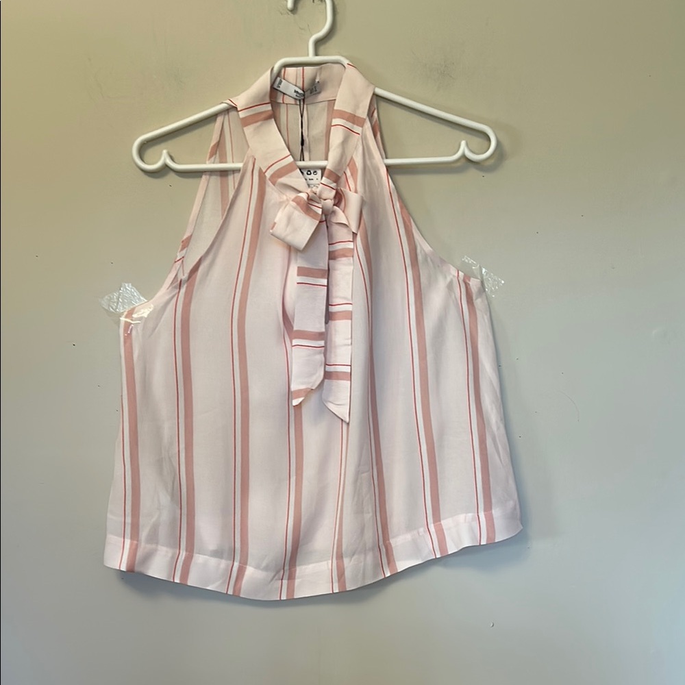 MNG open shoulder pink blouse V-neck with bow size medium new with tags